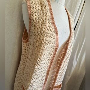 festival handmade 1970s front pocket overzised crocheted knit afghan vest
